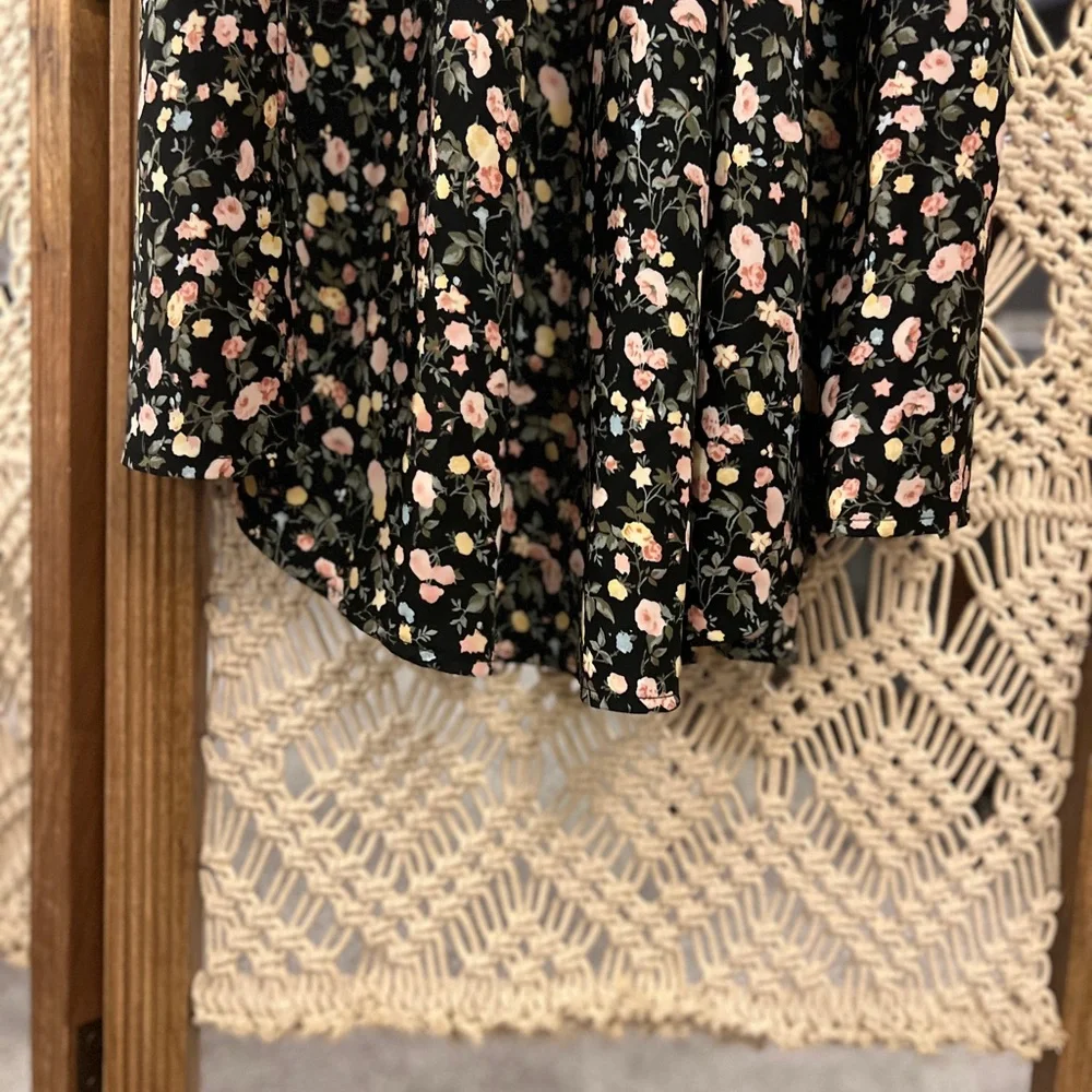 Abercrombie Fitch Black Floral Maxi Dress with Adjustable Tie Back Straps